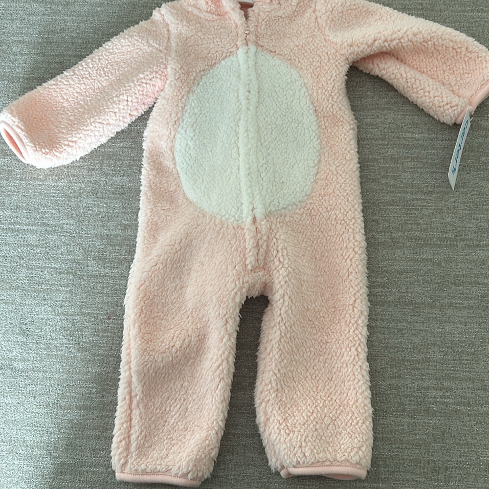 Carters hooded fleece Pink/white unicorn 1 piece outfit/costume. Size 9 mo. NWT - Picture 4 of 12